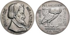 Altdeutsche Münzen und Medaillen Nürnberg, Stadt Silbermedaille 1976 von Balmberger (nach einem Modell von G. Veroi), auf die 450-Jahrfeier des Melanchthon-Gymnasiums. Brustbild Melanchthons nach rech