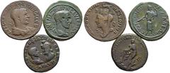 Lots antiker Münzen 3 Stücke: PROVINZIALRÖMISCHE BRONZEMÜNZEN Maximinus Thrax, AE-27 mm -Anchialos- (für THRAKIA). Büste nach rechts / Zeus nach links stehend (13,22 g); Philippus I. Arabs, AE-29 mm -