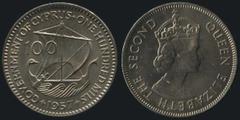 COINS & TOKENS - C Y P R U S 100 Mils (1957) with "Crowned head to right and in a circle the inscription: QUEEN ELIZABETH THE SECOND" & "Ancient galley, the figure 100 left of masts and in a circle th