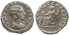 Ancient Coins, Roman, Julia Soaemias, Silver Denarius, Antioch, 218-222, draped bust right IVLIA SOEMIAS AVG. rev, Venus seated left, holding apple and sceptre, at left, child reaches up to her, VENVS