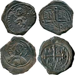 Ancient Coins, Byzantine Coins,Principality of Antioch, tancred, regent (c.AD 1104-1112), Æ follis, nimbate bust of Christ, holding book of Gospels, between IC-XC, rev. large cross with TA-NK and P-H 