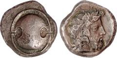 Ancient Coins, Greece, Boeotia, Thebes (425-395 BC), stater, Boeotian shield, rev. hd. of Dionysos r. wreathed with ivy in incuse square, wt. 12.00gms. (BMC.58), good very fine or better (1250-1500 GB