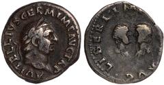Ancient Coins, Roman Empire, Vitellius (AD 69), denarius, A VITELLIVS GERM IMP AVG TR P, laur. head r., rev. LIBERI IMP GERMAN, confronted busts of Vitellius' son and daughter, wt. 3.38gms. (RIC.101; 