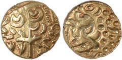 British Coins, Celtic coinage, early uninscribed Celtic coinage (1st century BC), gold stater, type A, Westerham, devolved head of Apollo, rev. disjointed horse with large pellet below, wt. 6.23gms. (