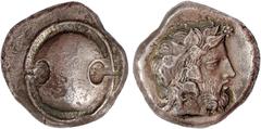 Ancient Coins, Greek, Boeotia, Thebes (425-395 BC), stater, Boeotian shield, rev. hd. of Dionysos r. wreathed with ivy in incuse square, wt. 12.00gms. (BMC.58), good very fine or better (1000-1200 GBP