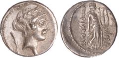 Ancient Coins Ancient coins,Q. Pomponius Musa (66 BC), silver denarius, laur. head of Apollo r., flower on stalk behind, rev. Terpsichore standing r., holding lyre and plectrum, Q POMPONI on l., MVSA 