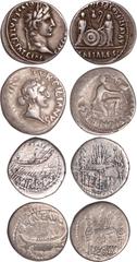 Ancient Coins Ancient coins,Roman denarii of Augustus and Mark Antony, comprising: Mark Antony, silver denarius, legionary types, reverses: LEG II and LEG XX (2); Augustus, silver denarius, reverses: 