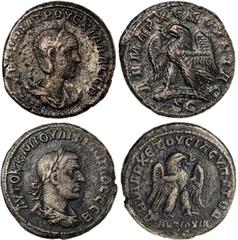 Ancient Coins, Roman Provincial, Syria, Antioch, mid 3rd century, billon tetradrachms (2), of Philip I and Herennia Etruscilla, fine or better (2) (30-40 GBP)