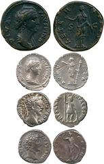 Ancient Coins Ancient Coins, Roman Imperial, Diva Faustina Snr (wife of Antoninus Pius, d. AD 141), Silver Denarius; with Æ As; Marcus Aurelius (AD 161-180), Silver Denarii (2), generally very fine or