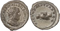 Ancient Coins Ancient Coins, Roman Imperial, Balbinus (238AD) silver antoninianus, IMP CAES D CAEL BALBINVS AVG rad., dr., bust., r. rev., FIDES MUTVA AVGG. two clasped hands, wt.4.87gms (RIC 11), goo