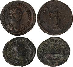 Ancient Coins Ancient Coins, Roman Imperial, Carausius (AD 287 – 293), Æ antoninianus, rev. Pax stg. l.; Allectus (AD 293 – 296), Æ quinarius, rev. galley, about very fine (2) (120-150 GBP)