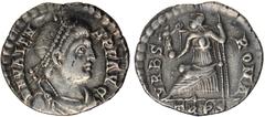 Ancient Coins Ancient Coins, Roman Imperial, Valens (AD 364-378), silver siliqua, mint of Trier, c. 367-378. DN VALEN-S P F AVG, diademed bust of Valens facing right. rev VRBS-ROMA, Roma seated left, 
