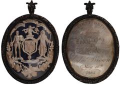 Fraternal Society: Ancient Order of Druids, a magnificent glazed silver presentation jewel, 1865, for Lodge No. 2, openwork armorial design set on blue glass, a shield with three trees, male torso hol