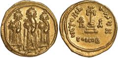 Ancient Coins, Heraclius, with Heraclius Constantine and Heraclonas, solidus, Constantinopolis, indictional year 11 = 636/637, Heraclonas, uncrowned, and Heraclius and Heraclius Constantine, both wear