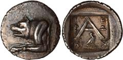 Ancient Coins, Greek, Argolis, Argos, post c.125 BC, silver hemidrachm, forepart of wolf to l., rev. large letter A with name of magistrate Hieronus and standing eagle within incuse square, wt. 2.38gm