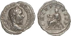 Ancient Coins The T. R. Hardaker Collection, Roman, Macrinus (AD 217 – 218), denarius, Rome, IMP CM OPEL SEV MACRINVS AVG, laur. dr. bust r., rev. PM TRP II COS PP, Macrinus seated l., holding globe a