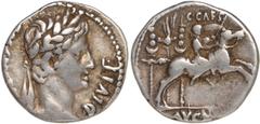 Ancient Coins Ancient Coins, Augustus (27 BC-AD 14), denarius, struck c. 8 BC, Lugdunum, AVGVSTVS DIVI F, laur. head r., rev. Gaius Caesar on horseback galloping r., military standards and legionary e