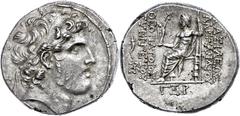 Seleukidien Tetradrachme (16,54g), Jahr 163 (150/149 v. Chr.), Alexander I., Balas, Antiochia. Av: Kopf nach rechts. Rev: Thronender Zeus nach links. SC 1781.3d, f. vz. Seleucid (Empire or Kingdom) Te