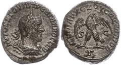 Münzen der Römischen Provinzen Syrien, Antiochia, Tetradrachme (11,96g), Trebonianus Gallus, 251-256. Av: Büste nach rechts, darum Umschrift. Rev: Stehender Adler von vorn nach rechts gewandt. Prieur 