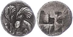 Makedonien Argilos, Diobol (1,36g), ca. 495-477 v. Chr. Av: Pegasosprotome nach rechts. Rev: Vierfach geteiltes Incusum. ss. ss Macedonia Argilos, Diobol (1, 36g), approximate 495-477 BC Av: pegasos p