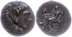 Makedonien Makedonien, Aradus, Tetradrachme (16,78g), Philip III., 323-316 v. Chr. Av: Herakleskopf mit Löwenfell nach rechts. Rev. Thronender Zeus nach links. Price P158. etwas korrodiert, schwarze P