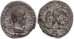 Münzen der Römischen Provinzen Syrien, Antiochia, Tetradrachme (11,96g), Trebonianus Gallus, 251-256. Av: Büste nach rechts, darum Umschrift. Rev: Stehender Adler von vorn nach rechts gewandt. Prieur 