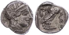 Attika Athen, Tetradrachme (17,14g), ca. 415 v. Chr. Av: Athenekopf mit attischem Helm nach rechts. Rev: Eule nach rechts, dahinter Ölzweig und Mondsichel, davor "AOE". Svoronos Pl. 13, Kratzer auf Re