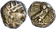 Attika Athen, Tetradrachme (17,20g), ca. 3. Jhd. v. Chr. Av: Athenakopf mit attischem Helm nach rechts. Rev: Eule nach rechts, links Ölzweig, rechts Schrift. Tiefe Kratzer auf Avers, knapper Schrötlin