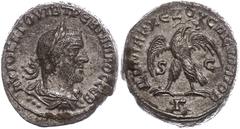 Münzen der Römischen Provinzen Syrien, Antiochia, Tetradrachme (11,96g), Trebonianus Gallus, 251-256. Av: Büste nach rechts, darum Umschrift. Rev: Stehender Adler von vorn nach rechts gewandt. Prieur 