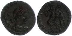 Ancient Coins Münzen Römische Kaiserzeit 379-395, Ae 4, Theodosius I. Av: Büste nach rechts, darum Umschrift. Rev: Victoria nach links gehend, darum "SALVS REI PVBLICAE". 1,27g, ss. (dieses Los wird i