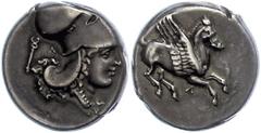 Ancient Coins Antike Münzen Griechenland 400-330 v. Chr., Stater (Korinthischer Typ), Akarnanien, Leukas. Av: Pegasus. Rev: Athenakopf mit Korinthischem Helm, links Kerykeion. 8,44g, ss. ss Lots and c
