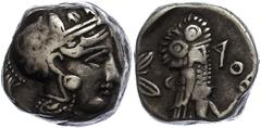 Ancient Coins Antike Münzen Griechenland 393-300 v. Chr., Tetradrachme, Attika, Athen. Av: Behelmter Athenakopf nach rechts. Rev: Eule nach rechts, dahinter Mondsichel und Olivenzweig. 17g, ss. ss Lot