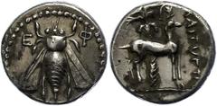 Ancient Coins Antike Münzen Griechenland 202-133 v. Chr., Drachme, Ionia, Ephesos. Av: Biene. Rev: Hirst steht nach rechts, dahinter Palme, davor Schrift. 3,14g, vergl. BMC 124ff., ss ss Lots and coll