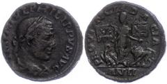 Ancient Coins Münzen Römische Kaiserzeit 244-249, Ae 26, Philippus I. Arabs, Dakien. Av: Büste nach rechts, darum Umschrift. Rev: Dakia mit Standarte zwischen Adler und Löwe, darum "PROVINCIA DACIA". 