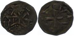 Medieval Coins Münzen Mittelalter Deutschland 1162-1182, Pfennig, Hugo I., Tübingen. Av: Türme über liegender Raute. Rev: Kreuz, in den Winkeln Schriftreste. 0,60g, s-ss. s-ss Coins Middle Ages German