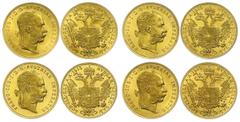 Coins of Europe and Overseas Österreich ab 1945 1915. 1 Dukat Gold, Franz Joseph I., Neuprägung, 4 Stück, unz unz Austria 1915. 1 ducat gold, Francis Joseph I., new coinage, 4 pieces, unz unz