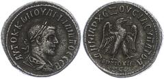 Ancient Coins Münzen Römische Kaiserzeit 249, Tetradrachme, Philippus I. Arabs, Syrien, Antiochia. Av: Büste nach rechts, darum Umschrift. Rev: Stehender Adler nach rechts. 11,31g, Prieur 439, ss. ss 
