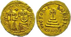 Ancient Coins Münzen Byzanz 610-641, Solidus, Heraclius, Konstantinopel. Av: Die Büsten von Heraclius und Heraclius Constantin von vorn, darum Umschrift. Rev: Krückenkreuz auf drei Stufen, darum Umsch