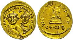 Ancient Coins Münzen Byzanz 610-641, Solidus, Heraclius, Konstantinopel. Av: Die Büsten von Heraclius und Heraclius Constantin von vorn, darum Umschrift. Rev: Krückenkreuz auf drei Stufen, darum Umsch