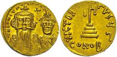 Ancient Coins Münzen Byzanz 641-668, Solidus, Constans II., Konstantinopel. Av: Die Büsten von Constans II. und Constantinus IV. von vorn, darum Umschrift. Rev: Krückenkreuz auf drei Stufen, darum Ums