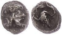 Ancient Coins Antike Münzen - Griechenland 425-385 v. Chr., Hemiobol, Kilikien, Mallos. Av: Januskopf. Rev: Schwan nach links, links Lotos. 0,35g, SNG Levante 136, s-ss. s-ss Ancient Greek coins 425-3