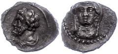 Ancient Coins Antike Münzen - Griechenland ca. 4. Jhd. v. Chr., Obol, Kilikien. Av: Büste des Herakles nach links. Rev: Weibliche Frontalbüste mit langem Schleier. 0,65g, SNG Levante 221, Revers etwas
