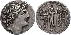 Ancient Coins Antike Münzen - Griechenland 121-113 v. Chr., Tetradrachme, Antiochos VIII., Syrien, Ptolemais. Av: Kopf nach rechts. Rev: Zeus Uranios mit Stern und Zepter nach links stehend. 13,95g, S