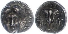 Ancient Coins Antike Münzen - Griechenland 3.-4., Jhd. v. Chr., Didrachme, Rhodos, Caria. Helioskopf fast von vorn. Rev: Rose. 6,37g, ss. ss Ancient Greek coins 3.-4., Jhd. BC, didrachm, Rhodes, Caria