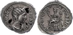 Ancient Coins Münzen Römische Kaiserzeit 235, Denar, Julia Mamaea. Av: Kopf nach rechts, darum Umschrift. Rev: Felicitas nach links sitzend, darum "FELICITAS PVBLICA". 2,53g, etwas Belag, vz. vz Coins