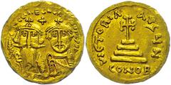 Ancient Coins Münzen Byzanz 610-641, Solidus, Heraclius, Konstantinopel. Av: Die Büsten von Heraclius und Heraclius Constantin von vorn, darum Umschrift. Rev: Krückenkreuz auf drei Stufen, darum Umsch