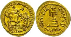 Ancient Coins Münzen Byzanz 610-641, Solidus, Heraclius, Konstantinopel. Av: Die Büsten von Heraclius und Heraclius Constantin von vorn, darum Umschrift. Rev: Krückenkreuz auf drei Stufen, darum Umsch