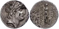 Ancient Coins Antike Münzen - Griechenland 130/129 v. Chr., Tetradrachme, Antiochos VII., Syrien, Damaskus. Av: Kopf nach rechts. Rev: Athena nach links stehend. 16,55g, SC 2096.10, ss ss Ancient Gree