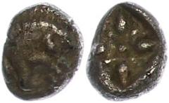 Ancient Coins Antike Münzen - Griechenland ca. 6. Jhd. v. Chr., Obol, Milet, Ionia. Av: Löwenkopf rechts. Rev: Sternförmiges Ornament in Quadratum Incusum. 1,09g, ss. ss Ancient Greek coins Approximat