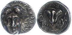 Ancient Coins Antike Münzen - Griechenland 3.-4., Jhd. v. Chr., Didrachme, Rhodos, Caria. Helioskopf fast von vorn. Rev: Rose. 6,37g, ss. ss Ancient Greek coins 3.-4., Jhd. BC, didrachm, Rhodes, Caria